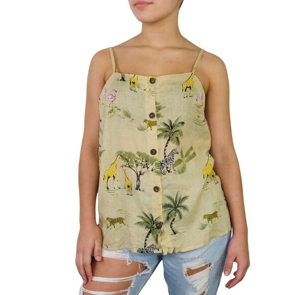 Old Navy Safari Cami Top Tank with Giraffes, Flamingo, Zebra, Flamingo Small - Picture 1 of 7